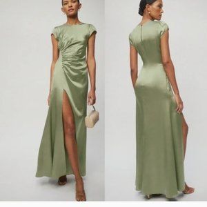 Reformation Birch Silk Dress Maxi in green khaki size 8